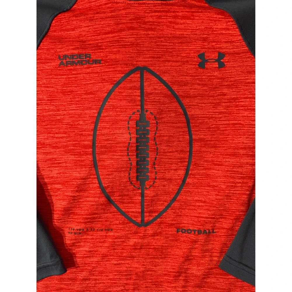 Under Armour Boys Football Hoodie Kids Neon Orange Size 5 Gray Raglan Activewear